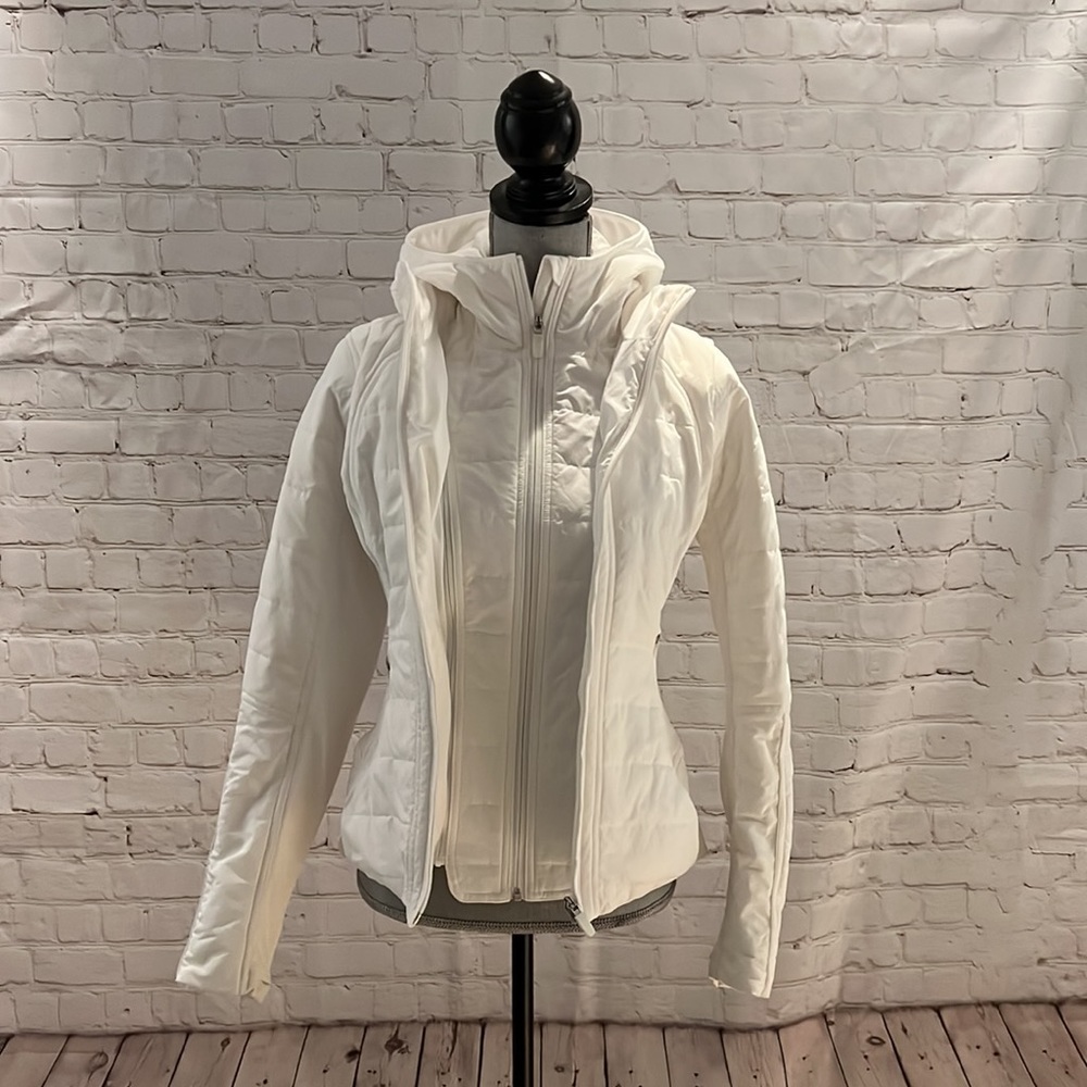Lululemon Another Mile white running jacket.